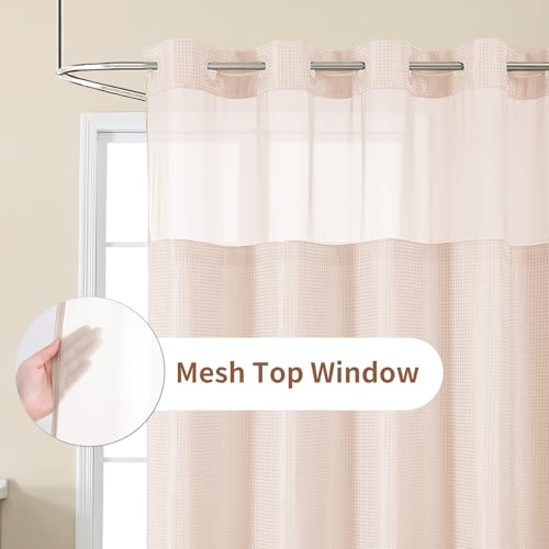 No Hook Shower Curtain with Snap in Fabric Liner, Waffle Weave Heavy Duty Thick Shower Curtains with Mesh Top Window, Hotel Style Waterproof Bathroom Curtain Set, 72 x 75 Inch, Blush Pink - color: Blush Pink, size: 72"W x 75"L (Pack of 1)