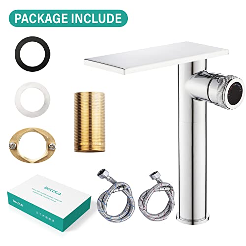 becola Modern Chrome Bathroom Faucet，Tall Waterfall Faucet for Bathroom Sink，Single Hole Cold and Hot Basin Mixer Tap，Single Handle Vanity Faucet with Adjust Knobs and Two Supply Lines - color: Chrome, size: Tall