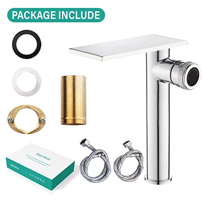 becola Modern Chrome Bathroom Faucet，Tall Waterfall Faucet for Bathroom Sink，Single Hole Cold and Hot Basin Mixer Tap，Single Handle Vanity Faucet with Adjust Knobs and Two Supply Lines - color: Chrome, size: Tall