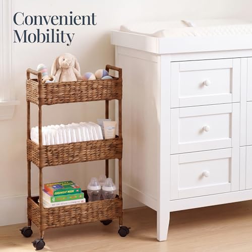 Best Choice Products 3-Tier Slim Water Hyacinth Rolling Nursery Caddy w/Wheels, Handwoven Utility Cart, Narrow Storage Organization for Bathroom, Craft Room, Laundry Room - Chestnut - color: Chestnut