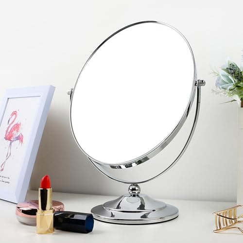 Surdy Vanity Mirror Makeup Mirror with Stand, 1X/3X Magnification Double Sided 360 Degree Swivel Magnifying Mirror, Portable Table Desk Counter top Mirror Bathroom Shaving Mirror