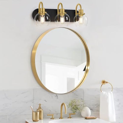 Dpyrrhic Modern 3-Light Vanity Light, Bathroom Lighting Fixture Over Mirror With Clear Glass Shade and Metal Base, Wall Sconces in Matte Black and Gold - color: Black & Gold, size: 3-Light