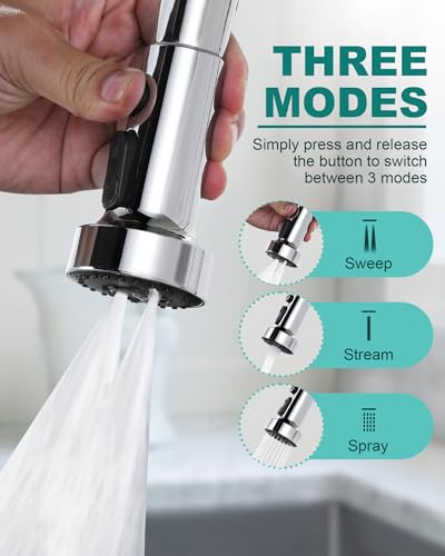 Pull Down Faucet Head Replacement: 3-Function Kitchen Faucet Sprayer Head Replacement with 9 Adapters - Chrome Sink Spray Nozzle Compatible with Moen, Delta, American Standard Faucets - color: Chrome