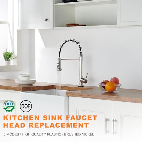 TIORIY Pull Down Spray Head Replacement - for Kitchen Faucet Sprayer Head with 15 Adapters, 3 Function Pull Out Faucet Spray Nozzle, Brushed Nickel - color: Brushed Nickel, style: Blade Spray