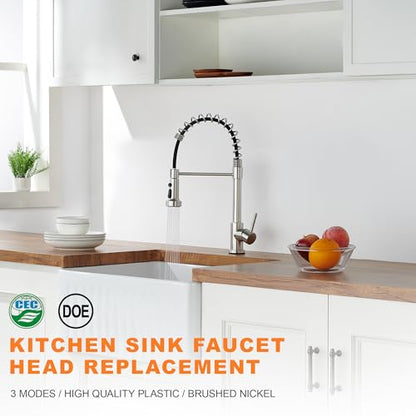 TIORIY Pull Down Spray Head Replacement - for Kitchen Faucet Sprayer Head with 15 Adapters, 3 Function Pull Out Faucet Spray Nozzle, Brushed Nickel - color: Brushed Nickel, style: Blade Spray