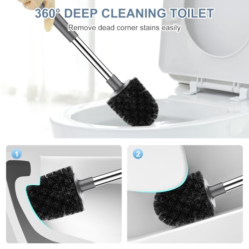 SetSail Toilet Brush and Holder, Self Closing Lid Toilet Bowl Brushes Holder and Extra Long Handle Ventilated Toilet Brush Set for Bathroom Cleaning, Nylon Bristles, Grey - color: Gray, size: 1 pack
