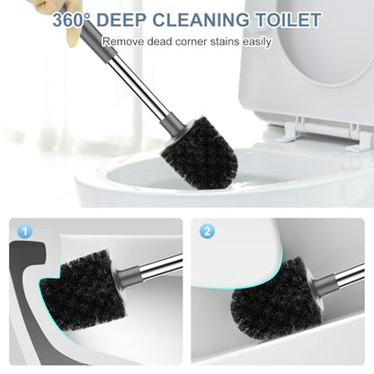 SetSail Toilet Brush and Holder 2 Pack, Self Closing Lid Toilet Bowl Brushes Holder and Extra Long Handle Ventilated Toilet Brush Set for Bathroom Cleaning, Nylon Bristles, Grey - color: Gray, size: 2 packs