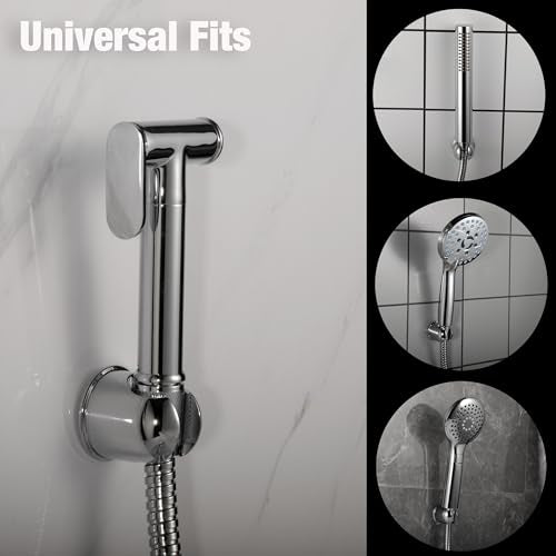 Handheld Shower head Holder - All Metal - Adhesive and Screw in Installation - Minimal Design Bathroom Wall Mount Shower sprayer Holder (Polished Chrome) - color: Polished Chrome