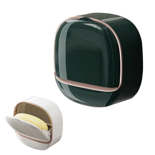 Wall Mounted Double-Layer Soap Dish with Drain Tray, No-Drill Adhesive Soap Holder for Bathroom and Shower, Removable ABS Plastic Soaps Bar Organizer, Keeps Soaps Dry and Clean (C-Dark Green) - color: C-dark Green