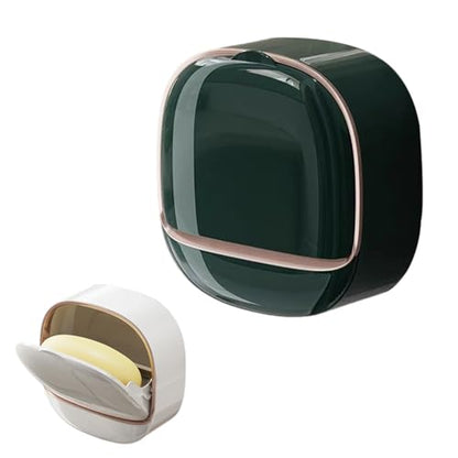 Wall Mounted Double-Layer Soap Dish with Drain Tray, No-Drill Adhesive Soap Holder for Bathroom and Shower, Removable ABS Plastic Soaps Bar Organizer, Keeps Soaps Dry and Clean (C-Dark Green) - color: C-dark Green
