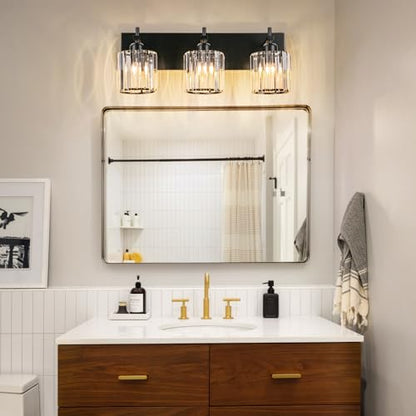 Black Crystal Bathroom Vanity Lights, Modern 3-Lights Bathroom Lighting Fixtures Over Mirror, Crystal Wall Lighting with Round Shade - color: Black-Round Shade, size: 3-Light