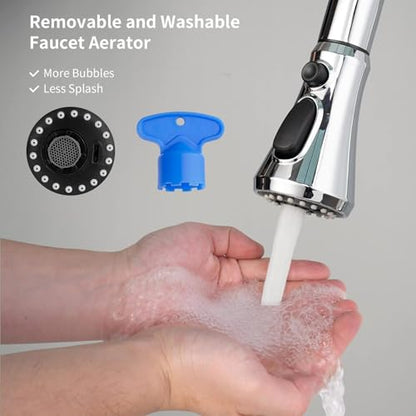 Hibbent Pull Down Spray Head for Kitchen Faucet, NSF/ANSI/CAN 61 & CUPC Certified 3-Function Spray Nozzle, 15 Adapters, Sink Faucet Head Replacement Compatible with Moen, Delta, Kohler, Chrome - color: Chrome, style: 2.5 Gallon Per Minute
