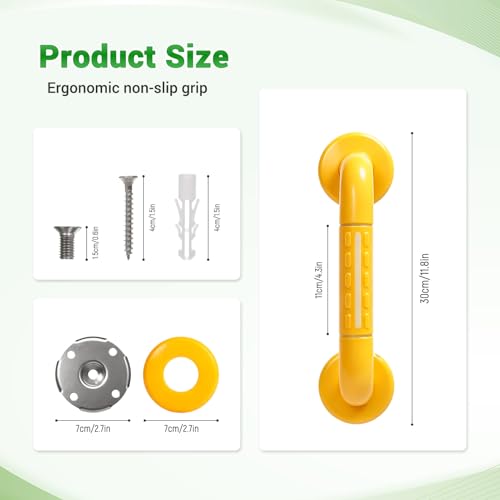 2 Pack Anti Bathroom Grab Rail,12inch Yellow Stainless Steel Shower Hand Rail,Safety Hand Rail Support for Elderly, Children and Disability