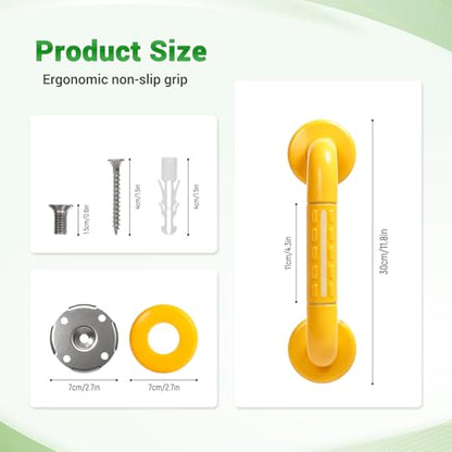2 Pack Anti Bathroom Grab Rail,12inch Yellow Stainless Steel Shower Hand Rail,Safety Hand Rail Support for Elderly, Children and Disability