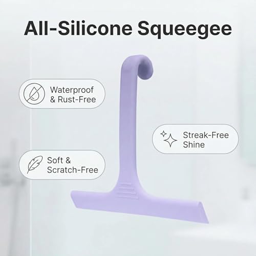 Silicone Shower Squeegee - All-in-One Design with Built-in Hook, 10 Inch Streak-Free Bathroom and car Cleaner for Glass Doors, Mirrors, Windows, Tiles Purple - color: Lilac Purple