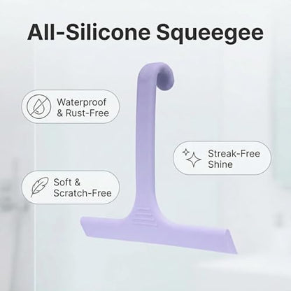 Silicone Shower Squeegee - All-in-One Design with Built-in Hook, 10 Inch Streak-Free Bathroom and car Cleaner for Glass Doors, Mirrors, Windows, Tiles Purple - color: Lilac Purple