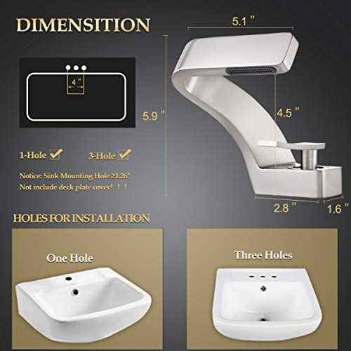 becola Bathroom Sink Waterfall Faucet,Solid Brass Single Handle Hot and Cold Water Mixer Tap, Lavatory Vanity Sink Faucet Including Two US Standard 3/8" Hoses(Brushed Nickel) - color: Brushed Nickel