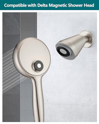 Adjustable Shower Holder Compatible with Delta Fit Kohler Magnetic Handheld Showerhead - 3M VBH Adhesive Tape for Strong Hold, No Drill, Any Height Use, Brushed Nickel - size: Brushed Nickel