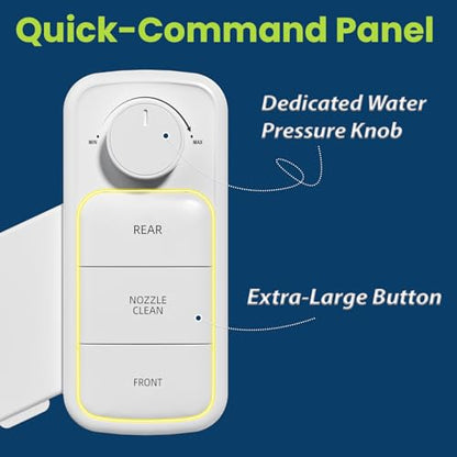 Ultra-Slim Bidet Attachment, Self-Cleaning Dual Nozzle (Feminine/Posterior Wash), Accessibility-Enhanced Large Buttons, Quick-Release, Non-Electric Fresh Water System with Adjustable Pressure