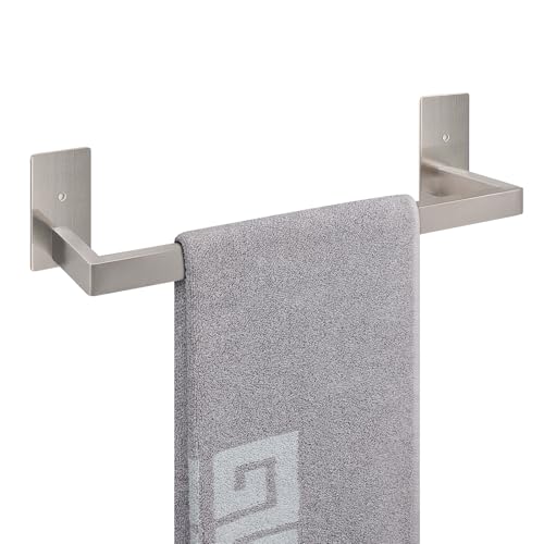 NearMoon Self Adhesive Bathroom Towel Bar, Stainless Steel Square Bath Wall Shelf Rack Hanging Towel Stick On Sticky Hanger Contemporary Style, Towel Rack Wall Mounted (16 Inch, Brushed Nickel) - color: Brushed Nickel, size: 16 Inch