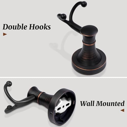 Oil Rubbed Bronze Bathroom Towel Hook, Bronze Bathroom Robe Hook, Heavy Duty Double Towel Hooks Bath Farmhouse Coat Clothes Hook Wall Mounted Rustic for Kitchen Washroom - color: Bronze