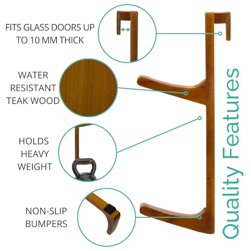 TERRA HOME Towel Hooks for Shower Glass Door - Natural Wood, Heavy Duty, Moisture Proof, Large Hooks - Shower Door Towel Hook - No Drill Bathroom Organizer