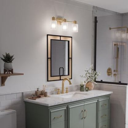Globe Electric 3-Light Vanity Light, Matte Brass, Frosted Ribbed Glass Shades - color: Matte Brass, Frosted Ribbed Glass