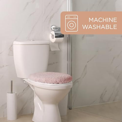 TOWN & COUNTRY EVERYDAY Ultra Plush Solid Tufted Toilet Lid Cover, Soft and Absorbent, Non-Slip Cover, Machine Washable, Blush, 18"x19" - color: Blush