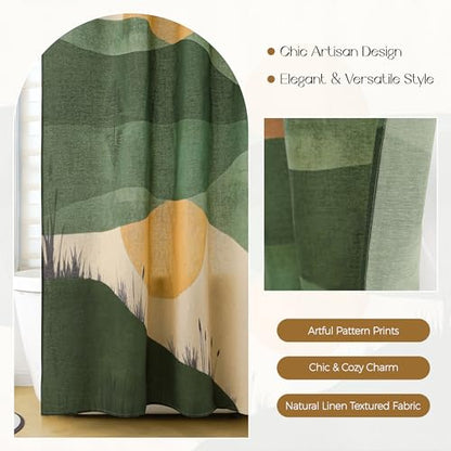 Lake Scenery Linen Boho Shower Curtain Set with Liner,72" Wx72 L | Double Layer Shower Curtain Waterproof Fabric with Zippered Removable PEVA Liner,Boho Shower Curtain for Bathroom,Free Hooks - color: Sunset Landscape