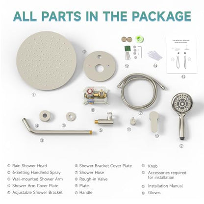 SR SUN RISE Shower Faucet - 12 Inch Multifunctional High Pressure Shower Head System with Handheld Shower Head Fixtures - Valve Included - Brushed Nickel - color: Brushed Nickel, size: 12 Inch