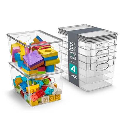 Sorbus Large Clear Plastic Bins with Lids – Stackable Organizer for Toys, Clothes, Medicine, Makeup, Art Supplies, Closet, Bathroom, and Shoes (4 Pack) - size: Large, style: 4 Pack