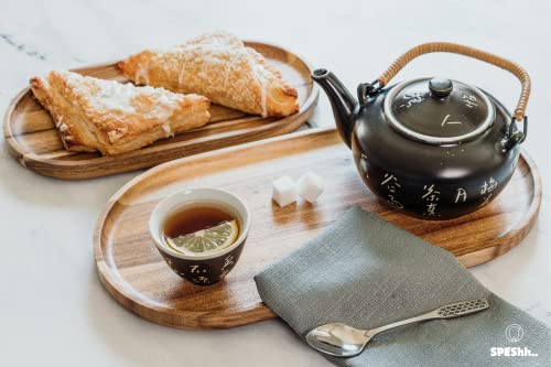 Acacia Wooden Serving Trays Set of 2 - Rectangular Oval Shaped Wood Plates for Charcuterie Cheese Bread Fruit Vegetable Dip Sushi - Rustic Serving Platter Shallow Dishes -14x7 & 11x5.5 In.