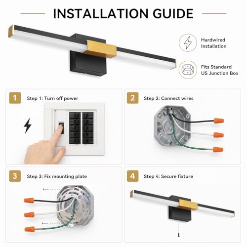 SOLFART Bathroom Light Fixtures 5CCT: Black and Gold 24-Inch LED Bar Dimmable Detachable 4-Way Light Direction Vanity Lights for Bathroom ETL IP44 - color: Black Gold-5CCT, 5-Step Brightness Control, size: 24 inch