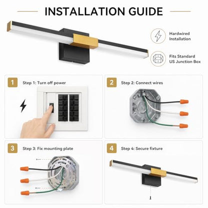 SOLFART Bathroom Light Fixtures 5CCT: Black and Gold 24-Inch LED Bar Dimmable Detachable 4-Way Light Direction Vanity Lights for Bathroom ETL IP44 - color: Black Gold-5CCT, 5-Step Brightness Control, size: 24 inch
