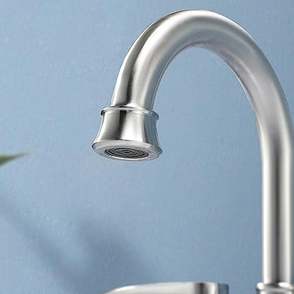Brushed Nickel Bathroom Faucet, 2-Handle Lead-Free 360° Swivel High-Arc Spout 4 Inch Centerset Bath Lavatory Vanity Sink Faucets Set for Sinks with Drain & Water Hoses, VABM80008L - color: Brushed Nickel