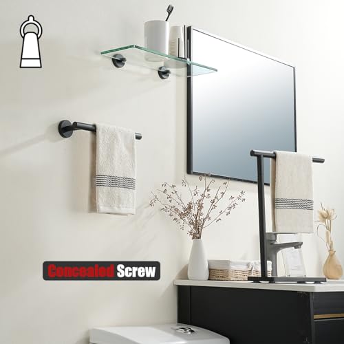 JQK Hand Towel Holder Towel Ring Black, 10 Inch Thicken 0.8mm 304 Stainless Steel Bathroom Hand Towel Bar, 9 Inch Useable Length Wall Mount Towel Rack Hanger, Matte Black, THH110L9-PB - color: Matte Black