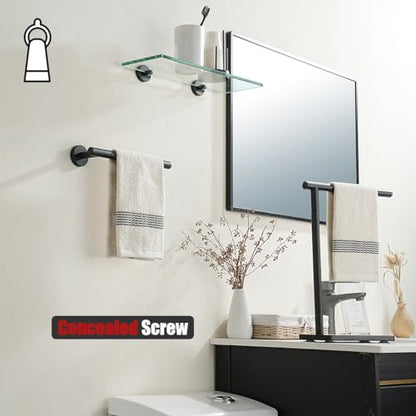 JQK Hand Towel Holder Towel Ring Black, 10 Inch Thicken 0.8mm 304 Stainless Steel Bathroom Hand Towel Bar, 9 Inch Useable Length Wall Mount Towel Rack Hanger, Matte Black, THH110L9-PB - color: Matte Black