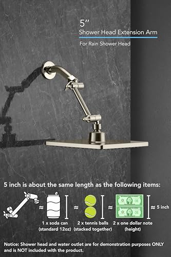 5 Inch Adjustable Shower Head Extension Arm With Locking Set Screw, Singing Rain 304 Stainless Steel Nickel Brushed Angle Height Adjustable, G1/2 Universal Connector Compatible (Nickel Brushed) - color: 2. Nickel Brushed, style: 5 inch