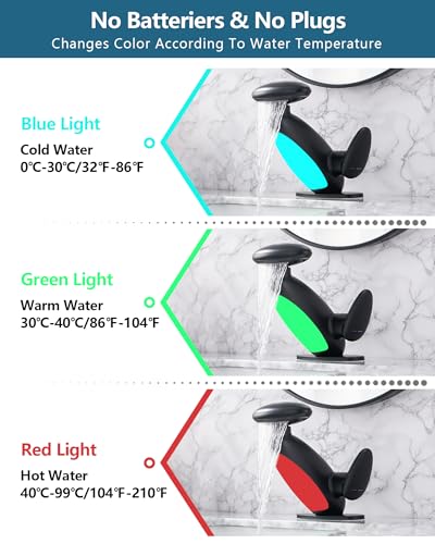 Pull Out LED Bathroom Faucet, 4 Modes Single Handle Waterfall Bathroom Sink Faucet, 3 Colors Light Changing Stainless Steel Bath Faucets, 360° Rotating LED Faucets 1 Hole, 1 Pack, Matte Black - color: Matte Black