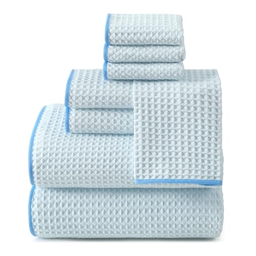REDKISS Soft 8 Piece Waffle Towel Set, Microfiber, Lighter Weight, Absorbent, Quick Dry, Lint Free Bath Towels for Bathroom, Spa & Hotel – 2 Bath, 2 Hand, 4 Washcloths, Blue - color: Blue
