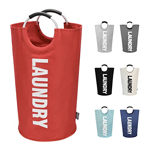 DOKEHOM 90L Large Laundry Basket Bag, Collapsible Tall Hamper, Red | Freestanding tall washing bin & foldable laundry bag. High-capacity clothes storage basket with durable sturdy handles - color: Red, size: 90L