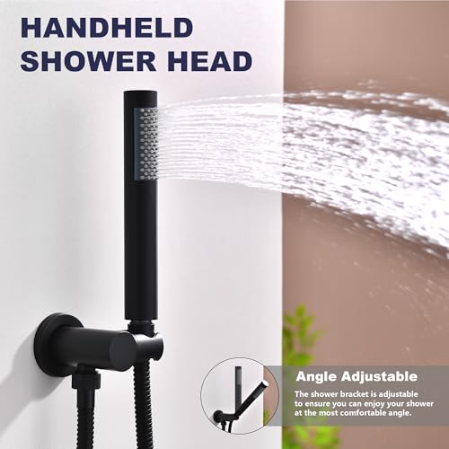 Shower System, All Metal Black Shower Faucet Set, Matte Black | 8" Rainfall Shower Head and Handheld Spray Combo, Round Shower Head and Handle Set with Valve and Trim Kit - color: Matte Black
