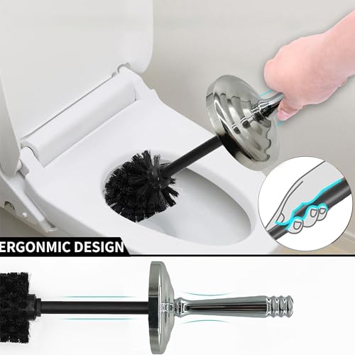 Silver Chrome Toilet Bowl Brush with Holder with Removable lastic Liner, Durable Bathroom Cleaning Tool, Bathroom Cleaner Brush for Efficient Cleaning and Hygiene - color: Chrome(mbb4828)