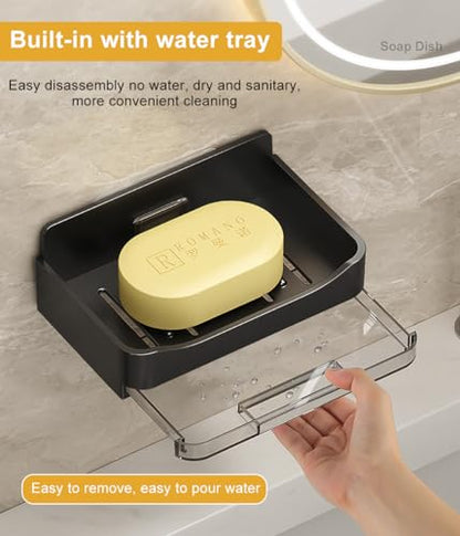 2 Pack Shower Soap Holder, Wall Mounted Soap Box Container, Bar Soap Holder with Drain for Shower, Bathroom, Kitchen(Black) - color: Black