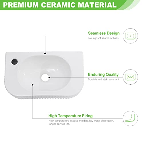 Bathroom Vessel Sink Rectangular Wall Mount Sink White Wall Mounted Bathroom Sink with Faucet and Drain White Porcelain Ceramic Washing Small - color: White 1