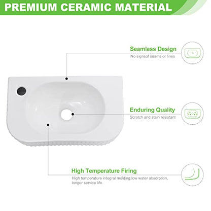 Bathroom Vessel Sink Rectangular Wall Mount Sink White Wall Mounted Bathroom Sink with Faucet and Drain White Porcelain Ceramic Washing Small - color: White 1