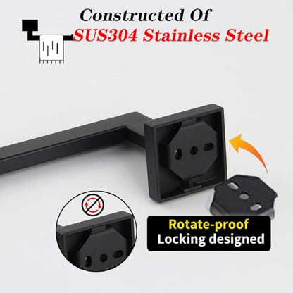 GERZWY Modern Black Towel Holder SUS304 Stainless Steel Towel Hanger Towel Ring for Bathroom Lavatory Wall Mount Contemporary Style IG1806-BK - color: Black