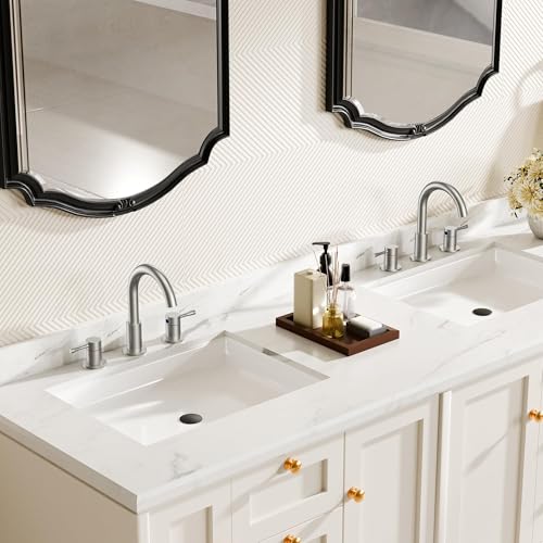 FORIOUS Bathroom Faucet 3 Hole, 360° Swivel 8" Sink Faucet Brushed Nickel | with Pop Up Drain, 2 Handles,for Sink Vanity RV Lavatory Farmhouse, 304 Stainless Steel, Lead-free, Leakproof - color: Stainless Steel