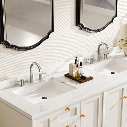 FORIOUS Bathroom Faucet 3 Hole, 360° Swivel 8" Sink Faucet Brushed Nickel | with Pop Up Drain, 2 Handles,for Sink Vanity RV Lavatory Farmhouse, 304 Stainless Steel, Lead-free, Leakproof - color: Stainless Steel