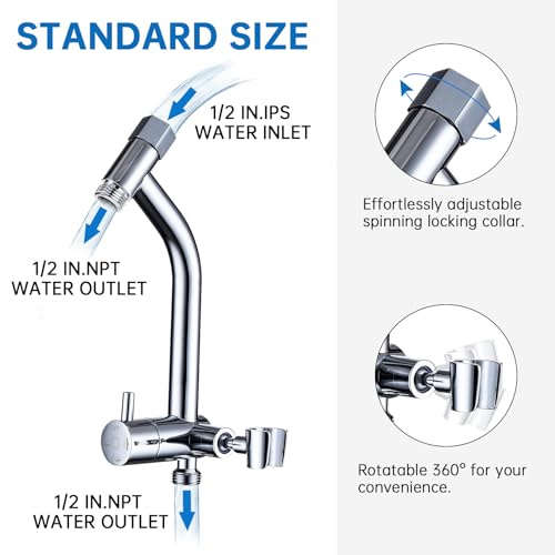 G-Promise Handheld Shower Head High Pressure 6 Spray Settings with Extended Downward Holder, Detachable Hand Held Showerhead 4.9 Inch Face with Extra Long Flexible Hose and Metal Adjustable Bracket